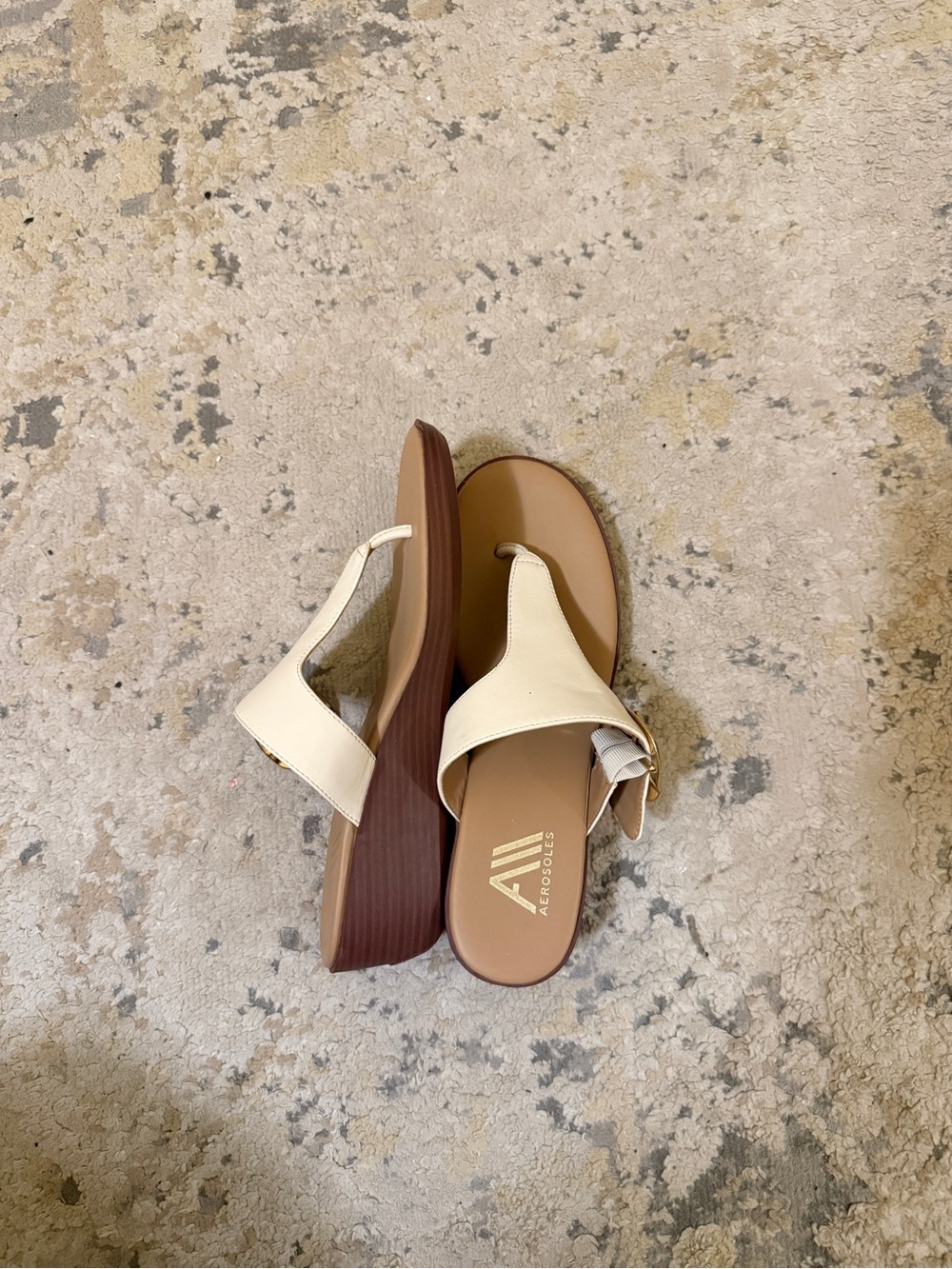 AEROSOLES Cream and Brown Wedge Sandals
